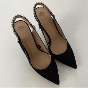 Zara Black Chain Detail Pointed Heels sz 6.5 sz 37